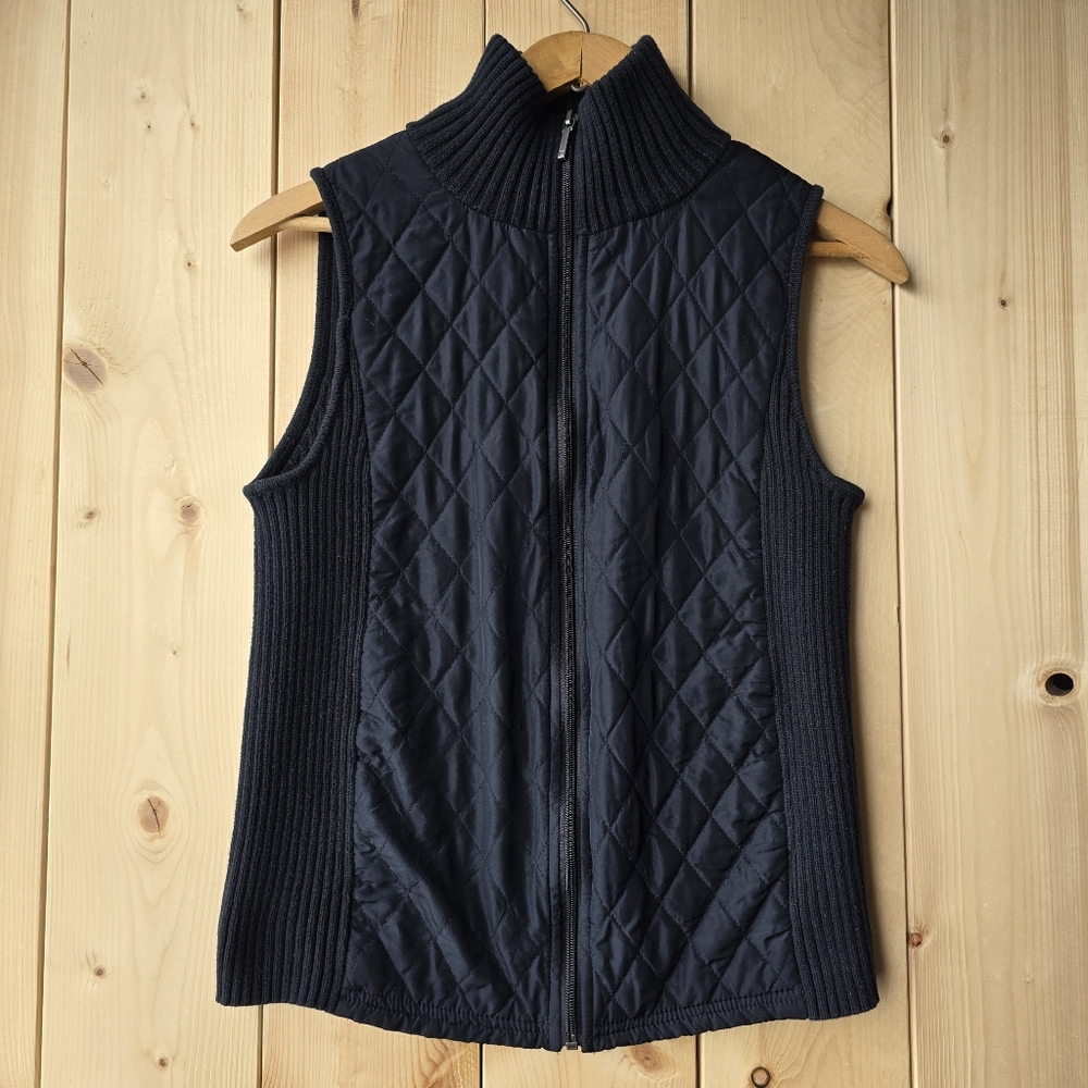 Chaps Denim Knitted Sleeveless Quilted Vest Black Dark Blue Womens Medium